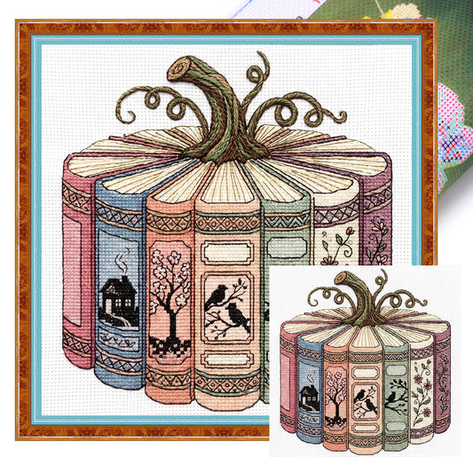 Book & Pumpkin Silhouette - Full 18CT Stamped Cross Stitch 40x40CM - Huacan