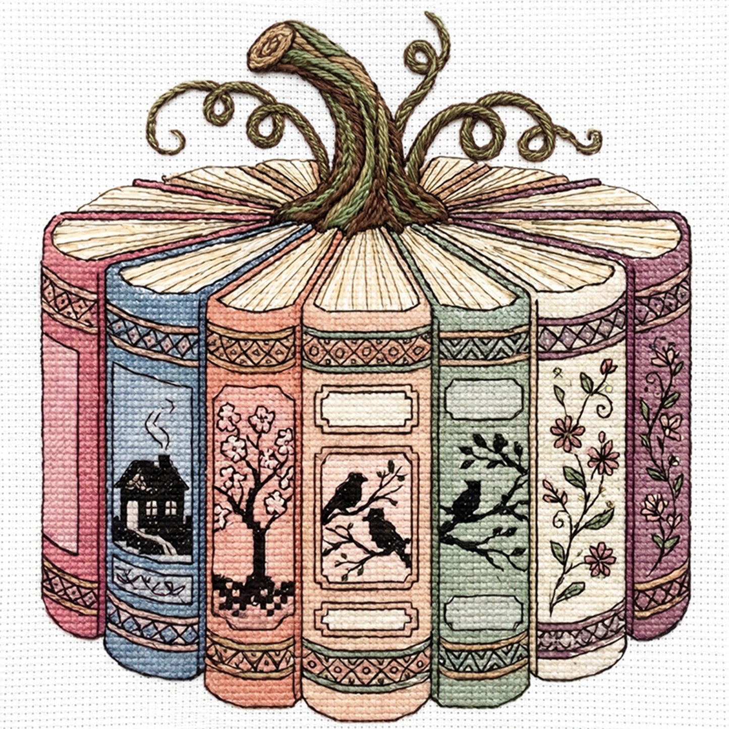 Book & Pumpkin Silhouette - Full 18CT Stamped Cross Stitch 40x40CM - Huacan