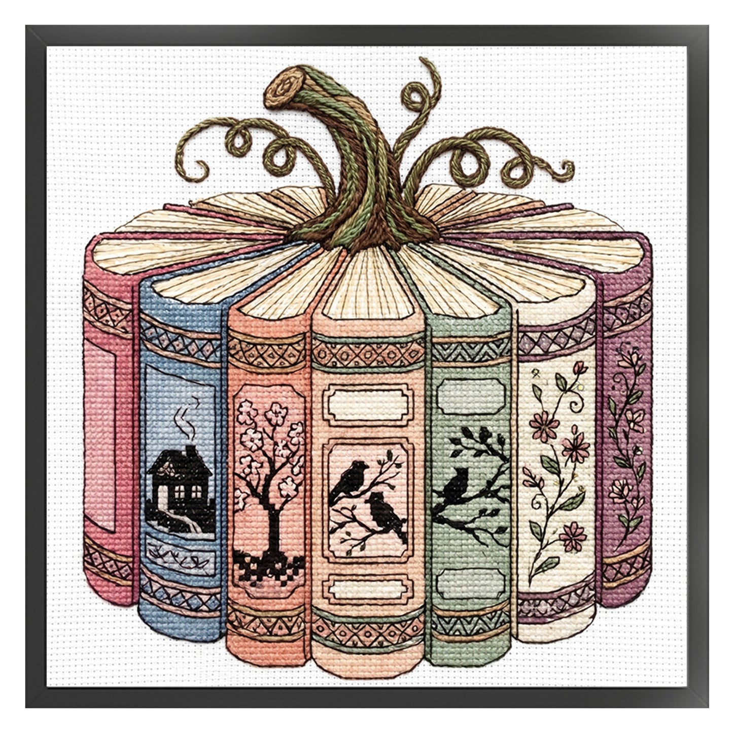 Book & Pumpkin Silhouette - Full 18CT Stamped Cross Stitch 40x40CM - Huacan