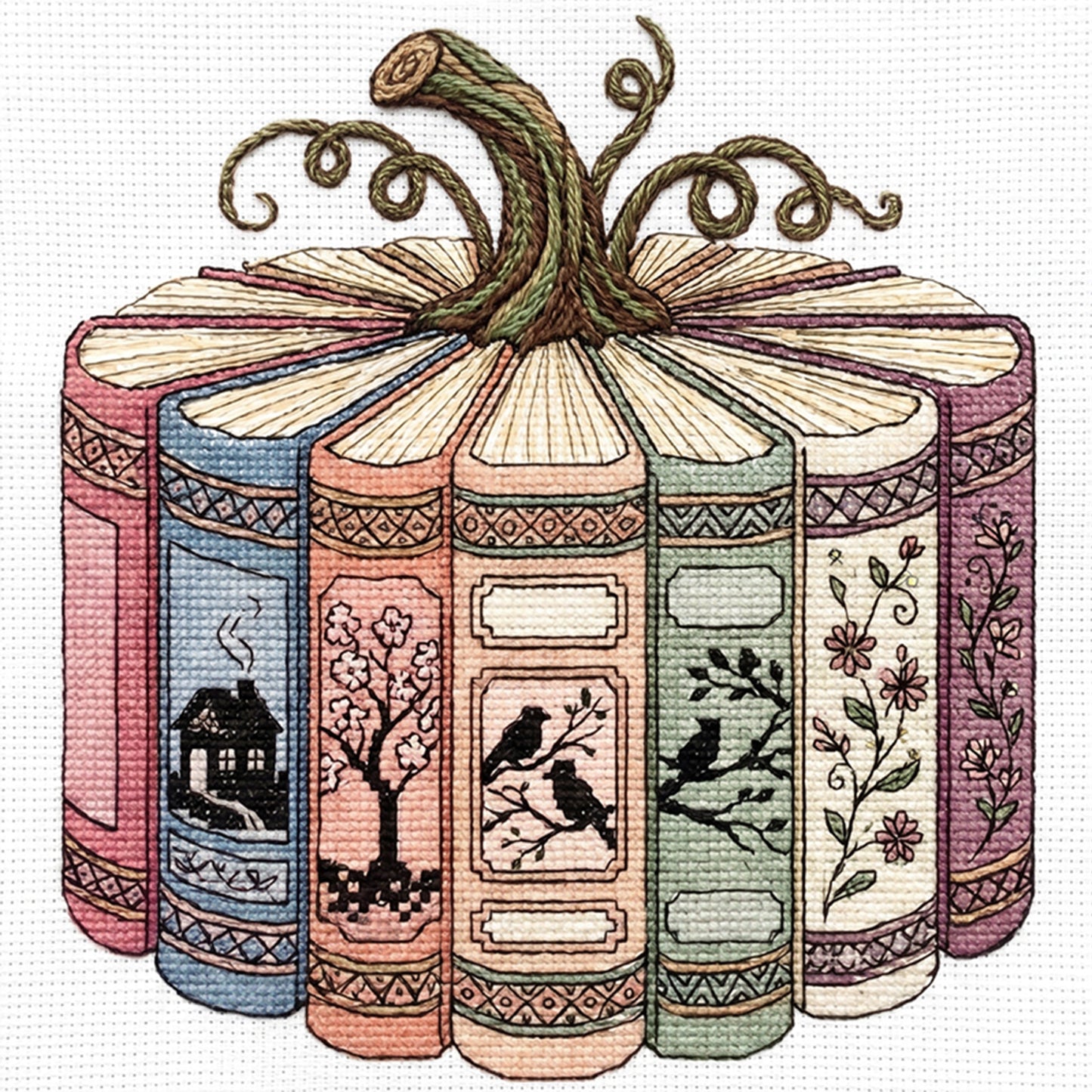 Book & Pumpkin Silhouette - Full 18CT Stamped Cross Stitch 40x40CM - Huacan