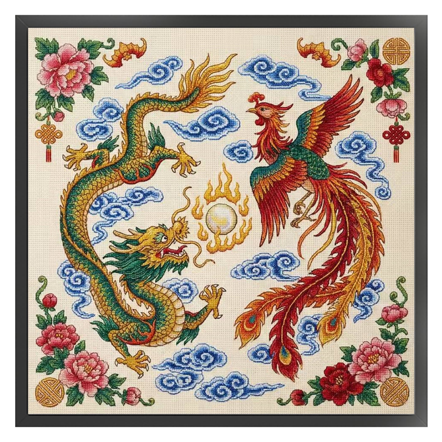 Dragon And Phoenix Auspicious - Full 14CT Stamped Cross Stitch 45x45CM - Huacan