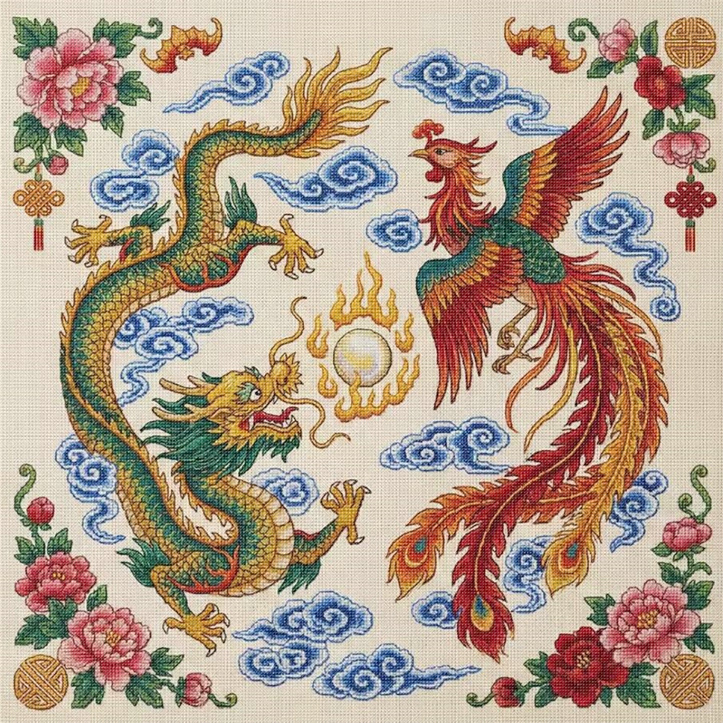 Dragon And Phoenix Auspicious - Full 14CT Stamped Cross Stitch 45x45CM - Huacan