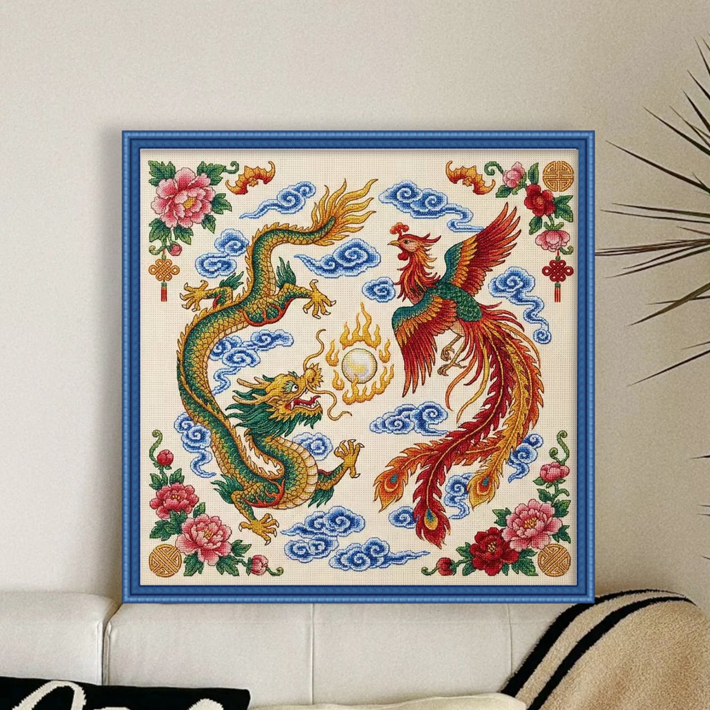 Dragon And Phoenix Auspicious - Full 14CT Stamped Cross Stitch 45x45CM - Huacan
