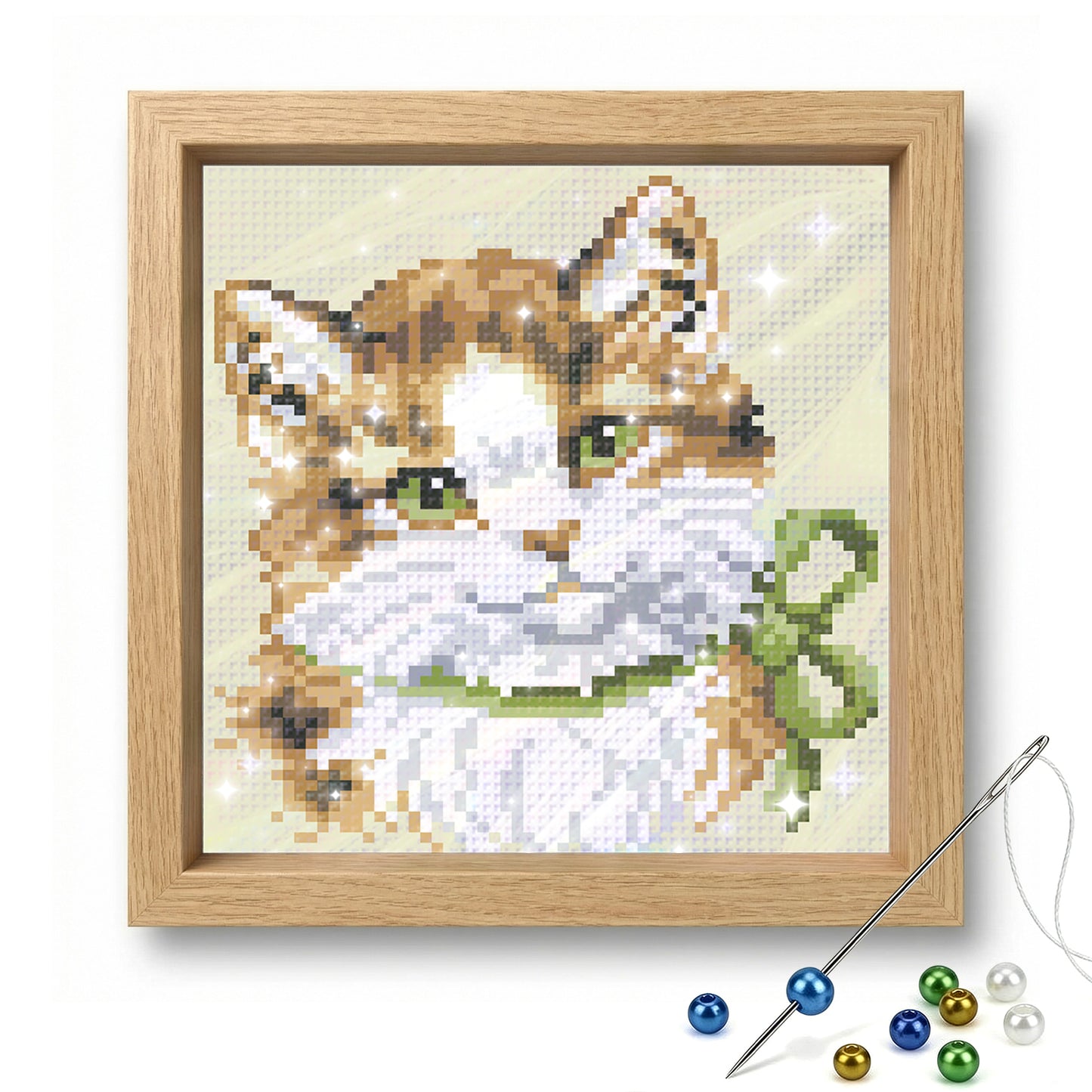 Tabby Cat - Full  9CT Stamped Cross Stitch - Bead Embroidery 17x18CM/6.69x7.09in