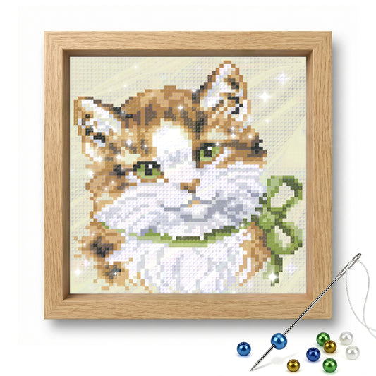 Tabby Cat - Full  9CT Stamped Cross Stitch - Bead Embroidery 17x18CM/6.69x7.09in