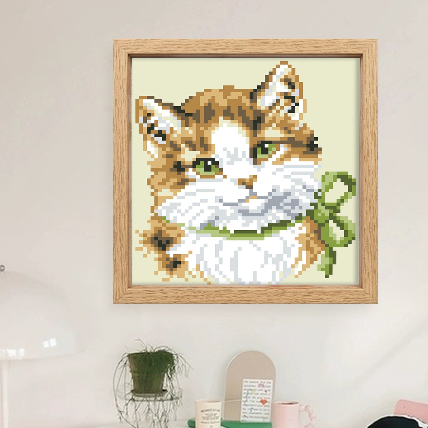 Tabby Cat - Full  9CT Stamped Cross Stitch - Bead Embroidery 17x18CM/6.69x7.09in