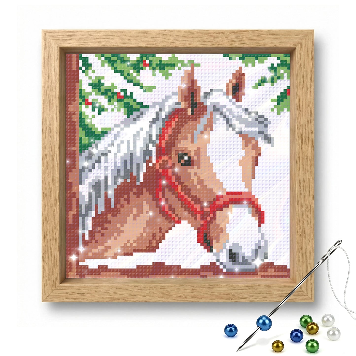 Chestnut Horse - Full  9CT Stamped Cross Stitch - Bead Embroidery 20x20CM/7.87x7.87in