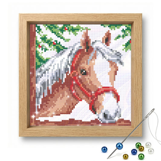 Chestnut Horse - Full  9CT Stamped Cross Stitch - Bead Embroidery 20x20CM/7.87x7.87in