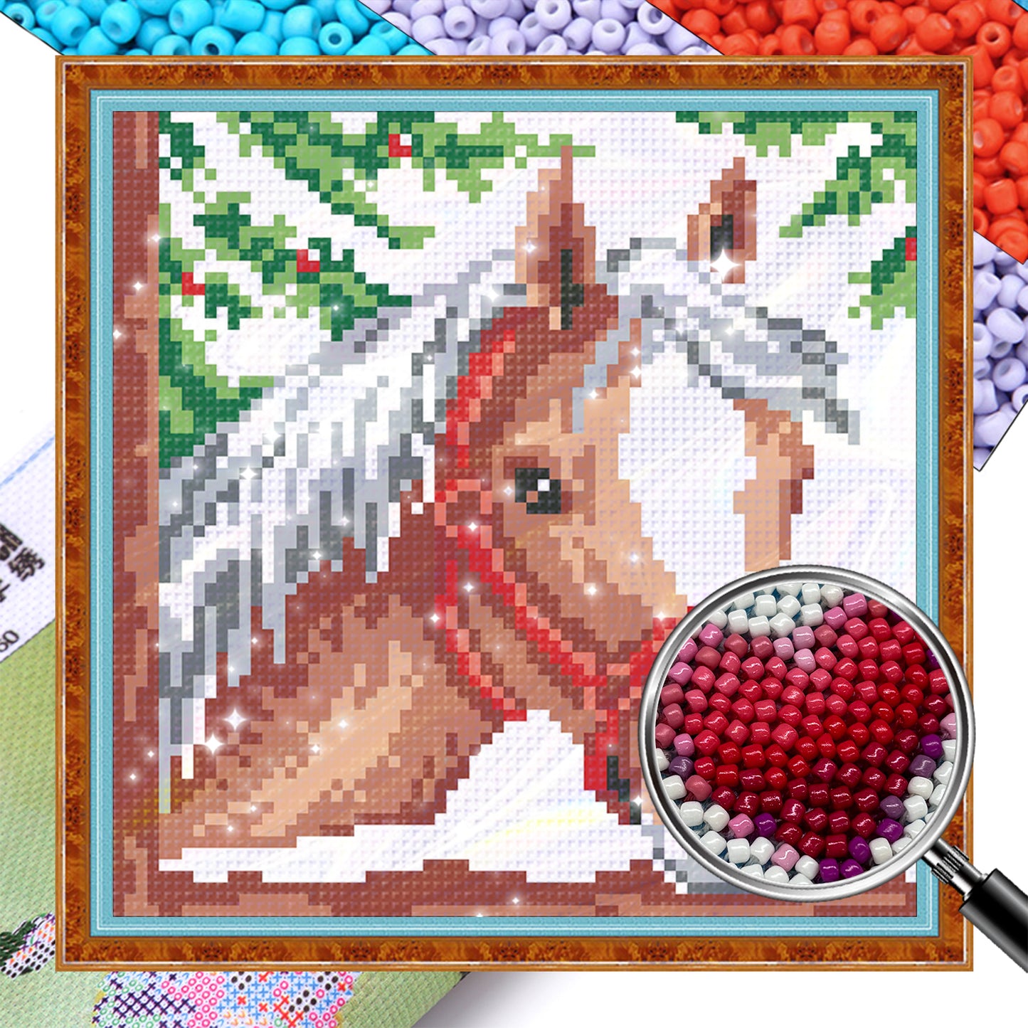 Chestnut Horse - Full  9CT Stamped Cross Stitch - Bead Embroidery 20x20CM/7.87x7.87in