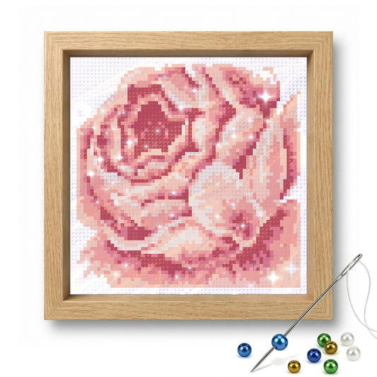 Pink Rose - Full  9CT Stamped Cross Stitch - Bead Embroidery 20x20CM/7.87x7.87in