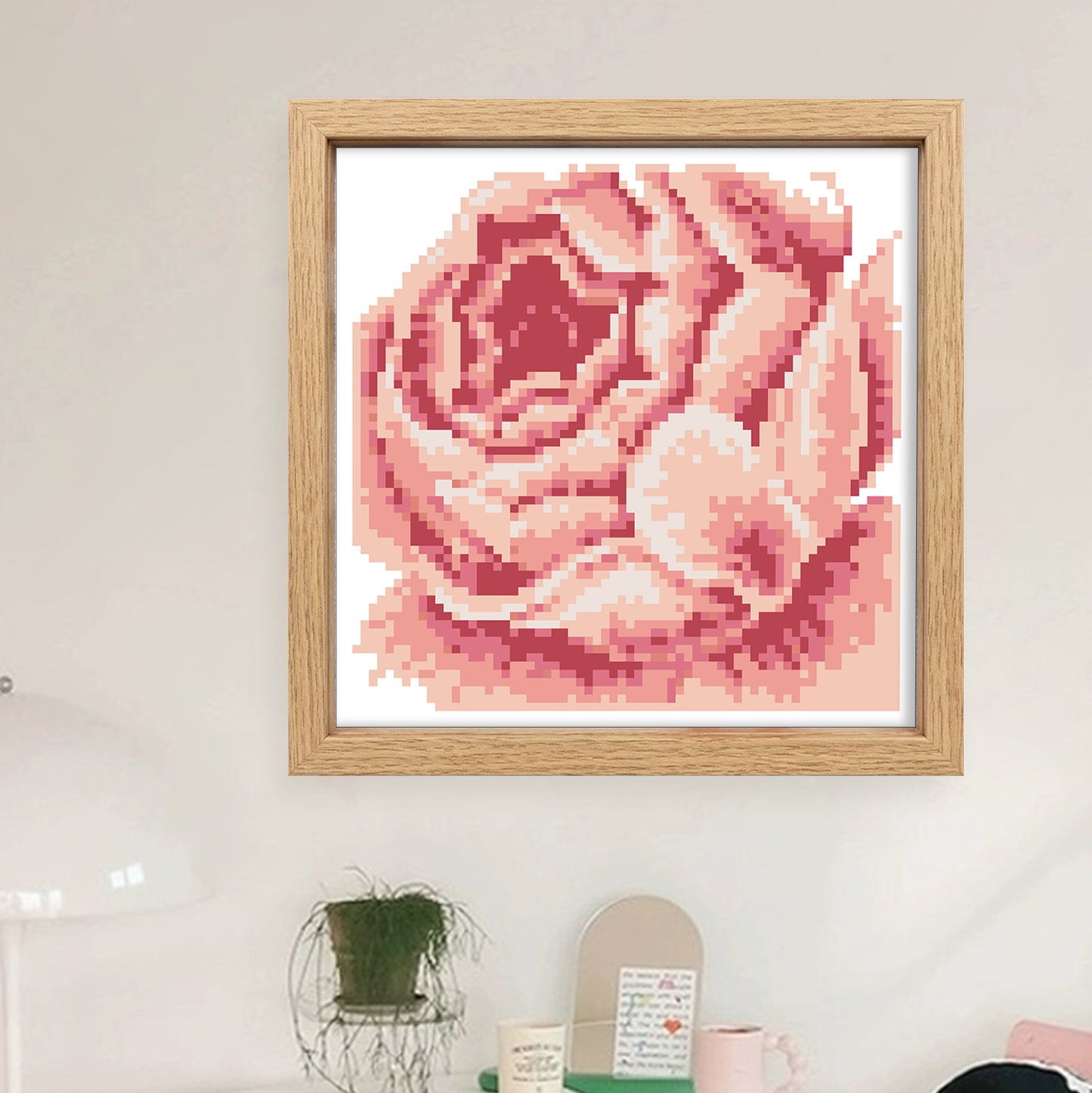 Pink Rose - Full  9CT Stamped Cross Stitch - Bead Embroidery 20x20CM/7.87x7.87in
