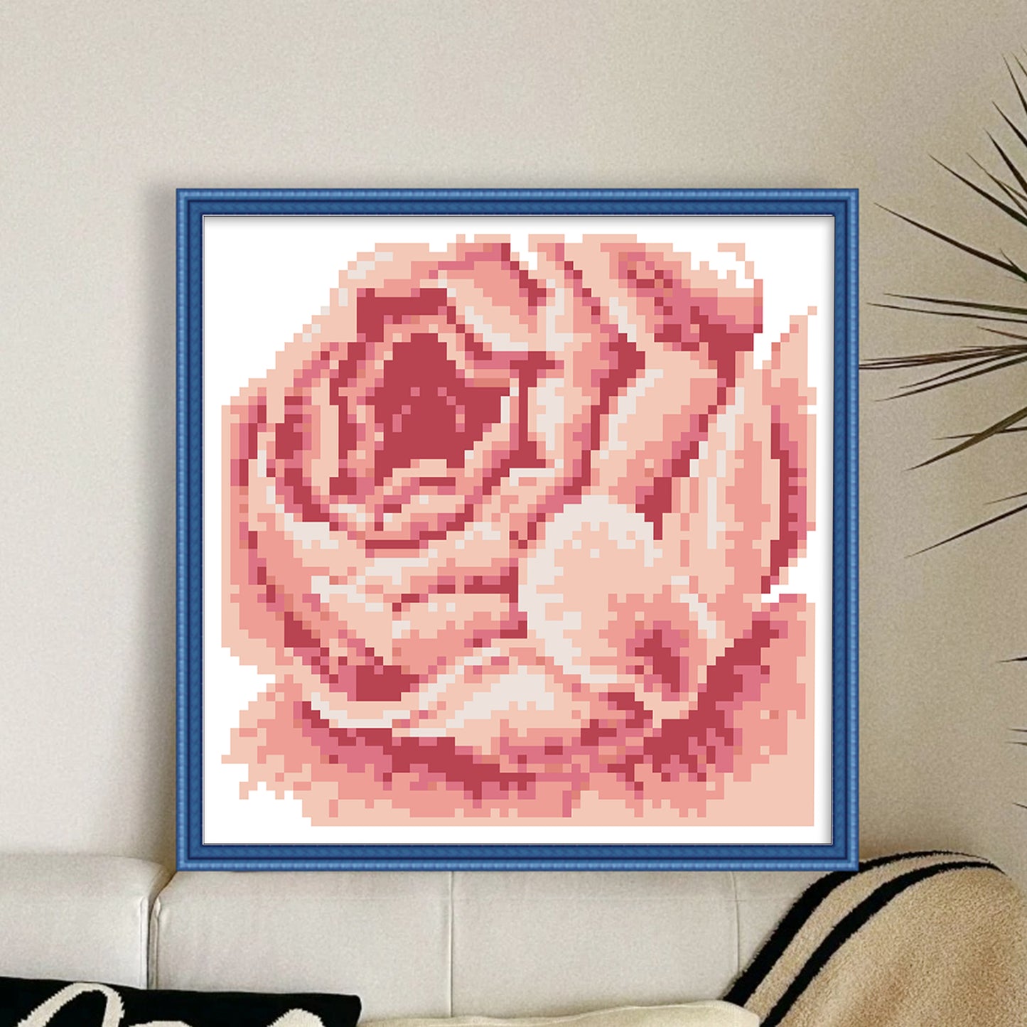 Pink Rose - Full  9CT Stamped Cross Stitch - Bead Embroidery 20x20CM/7.87x7.87in