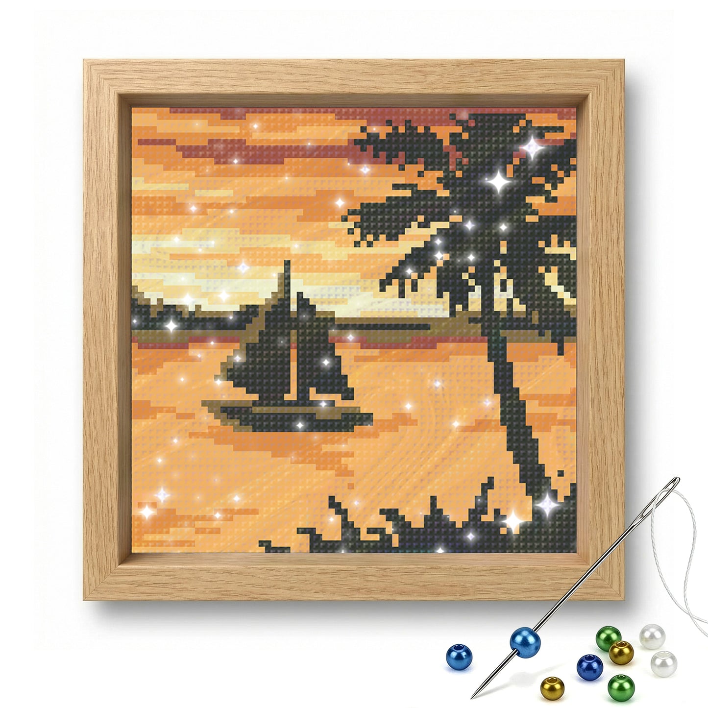 Sunset Sailboat - Full  9CT Stamped Cross Stitch - Bead Embroidery 20x20CM/7.87x7.87in