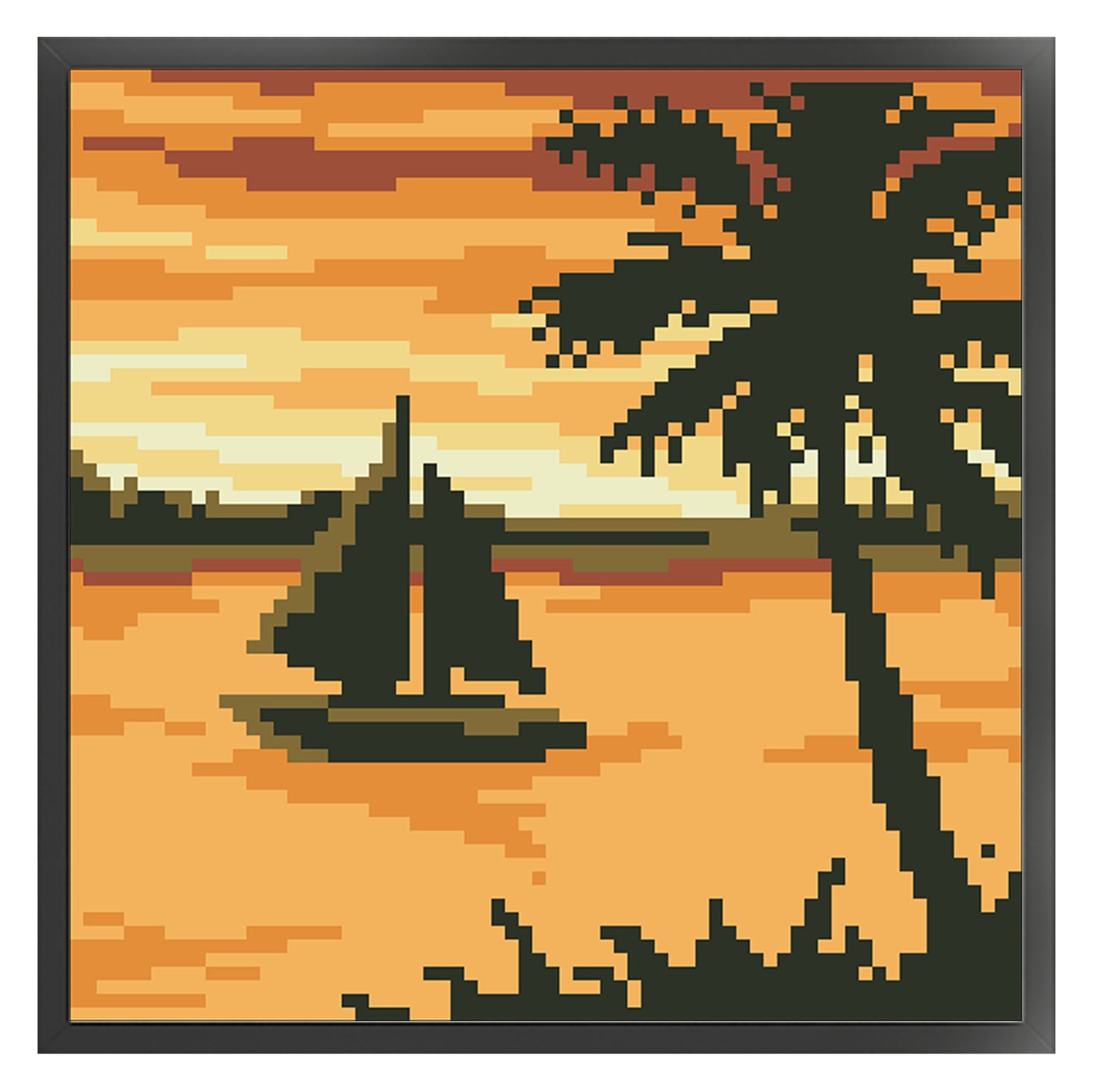 Sunset Sailboat - Full  9CT Stamped Cross Stitch - Bead Embroidery 20x20CM/7.87x7.87in