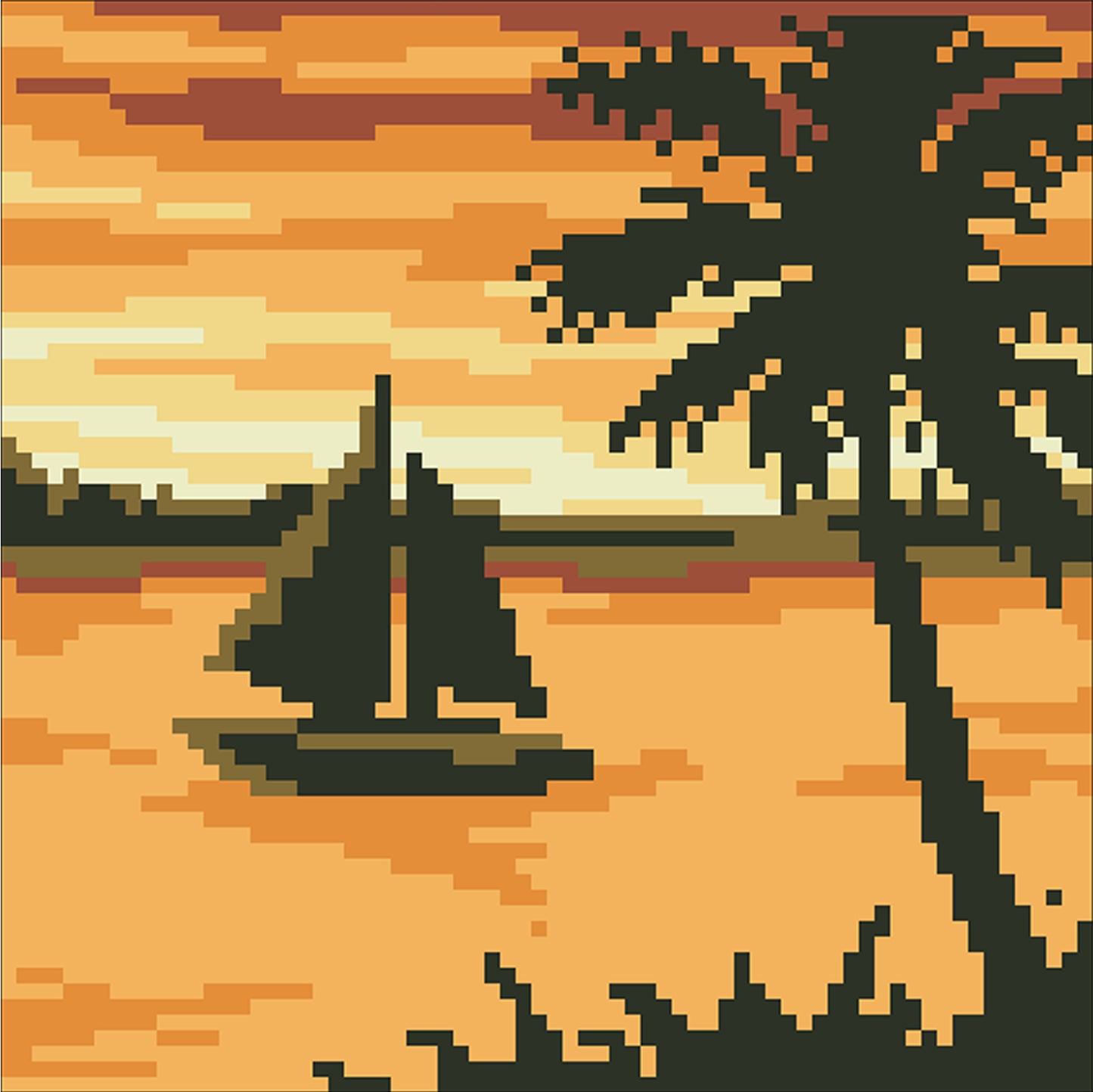 Sunset Sailboat - Full  9CT Stamped Cross Stitch - Bead Embroidery 20x20CM/7.87x7.87in