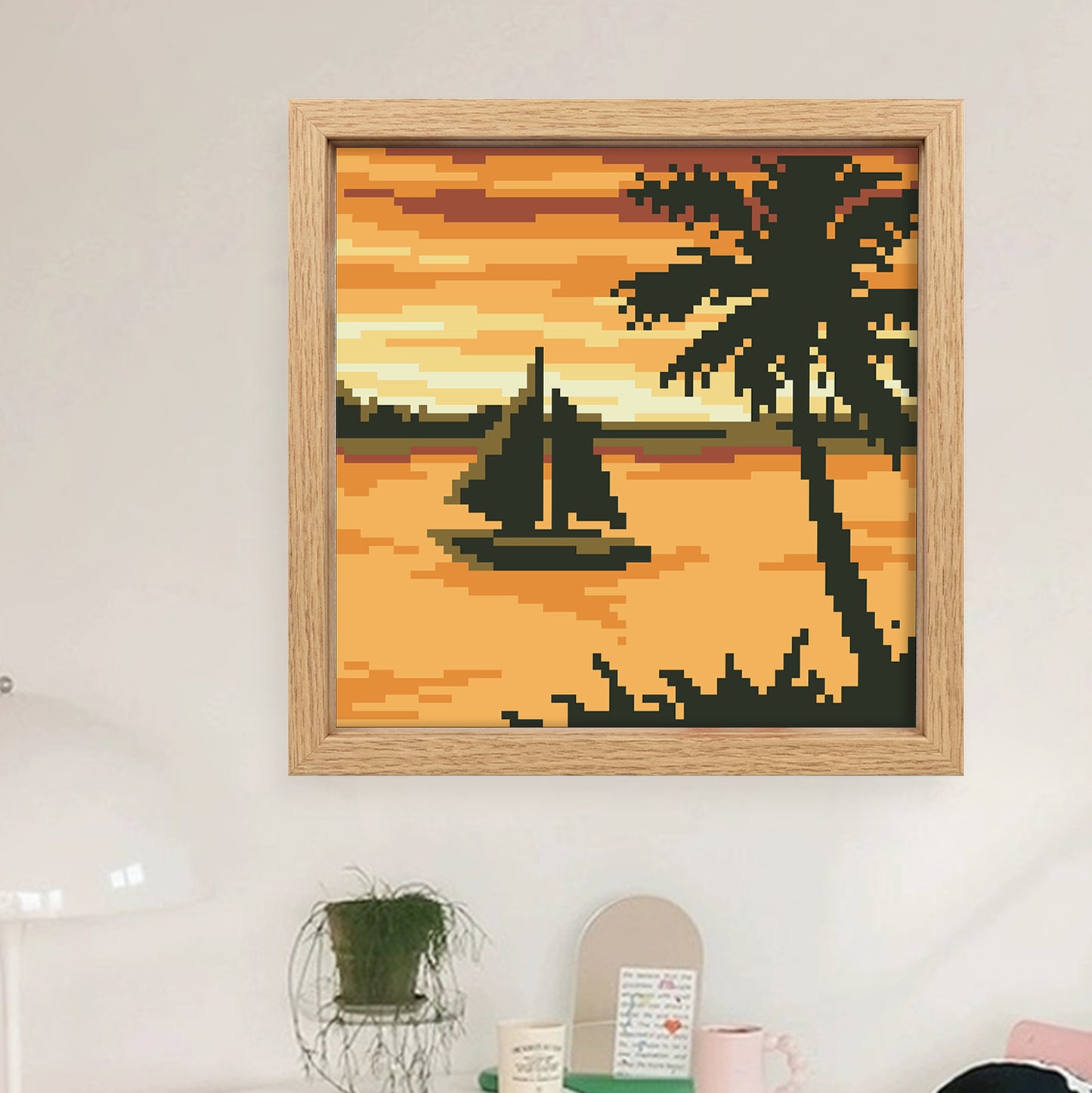 Sunset Sailboat - Full  9CT Stamped Cross Stitch - Bead Embroidery 20x20CM/7.87x7.87in