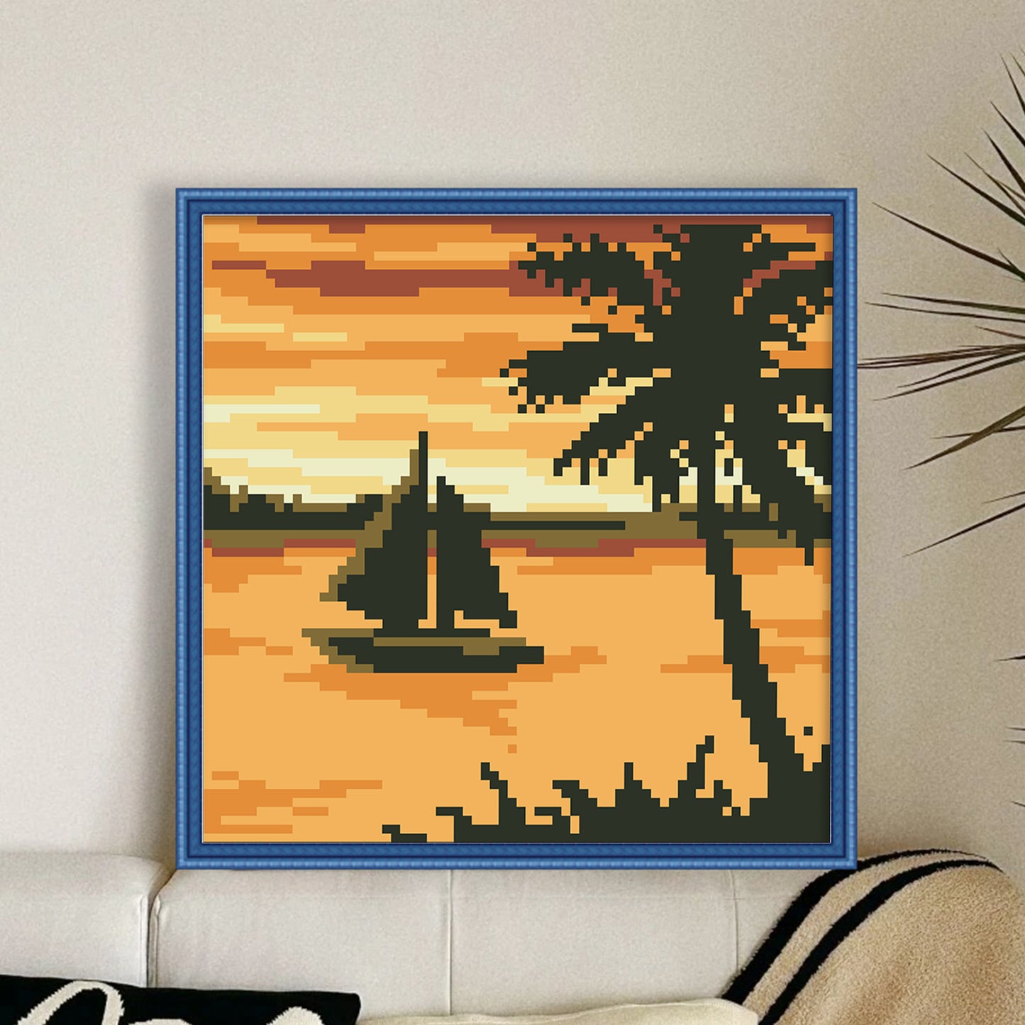 Sunset Sailboat - Full  9CT Stamped Cross Stitch - Bead Embroidery 20x20CM/7.87x7.87in