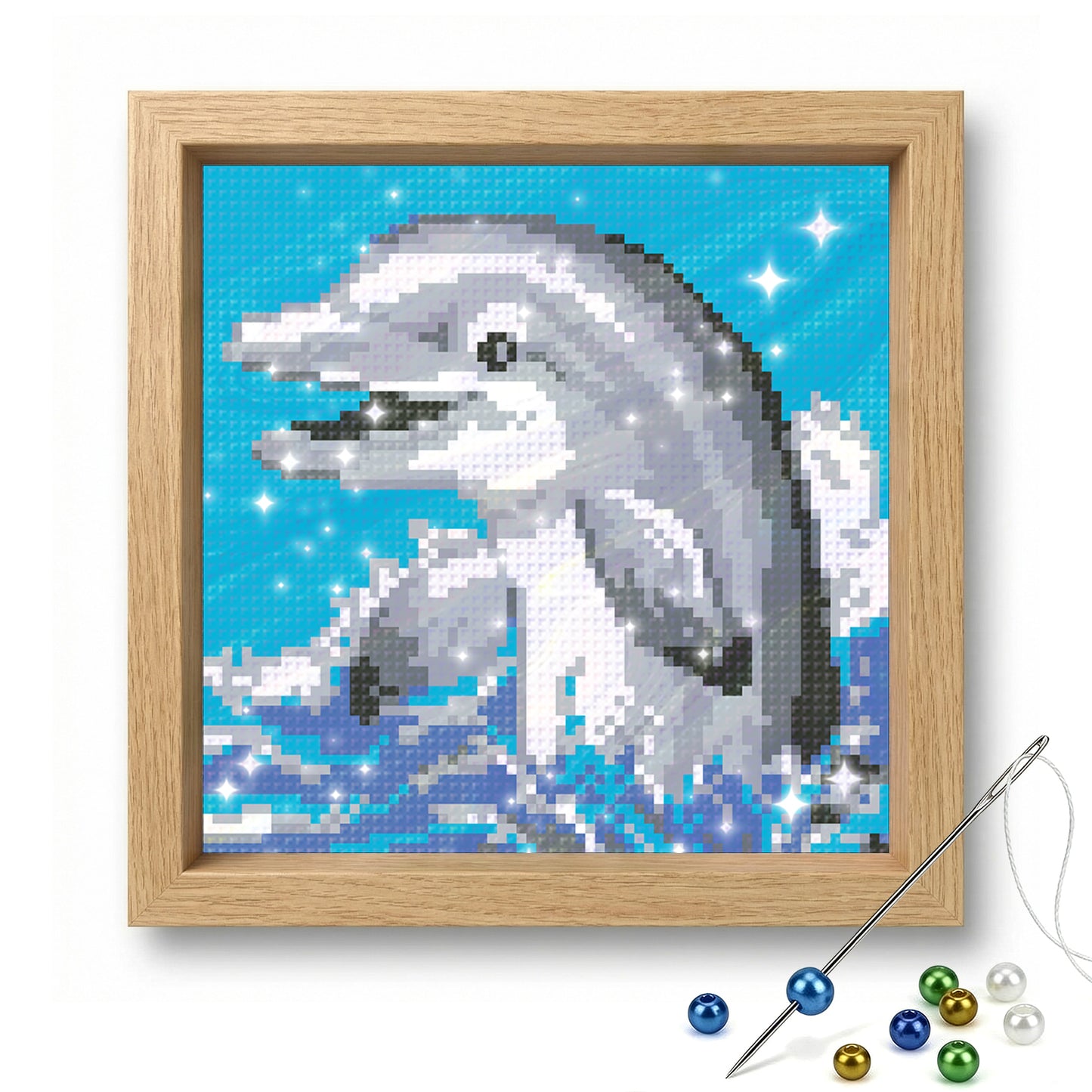 Dolphin - Full  9CT Stamped Cross Stitch - Bead Embroidery 20x20CM/7.87x7.87in