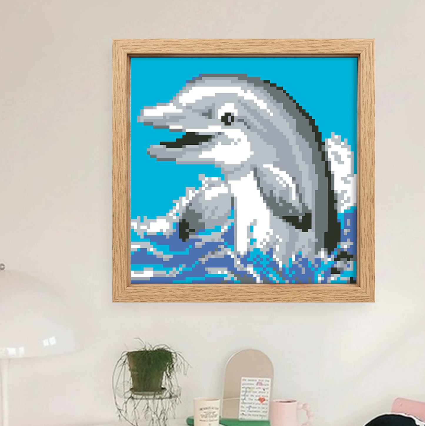 Dolphin - Full  9CT Stamped Cross Stitch - Bead Embroidery 20x20CM/7.87x7.87in