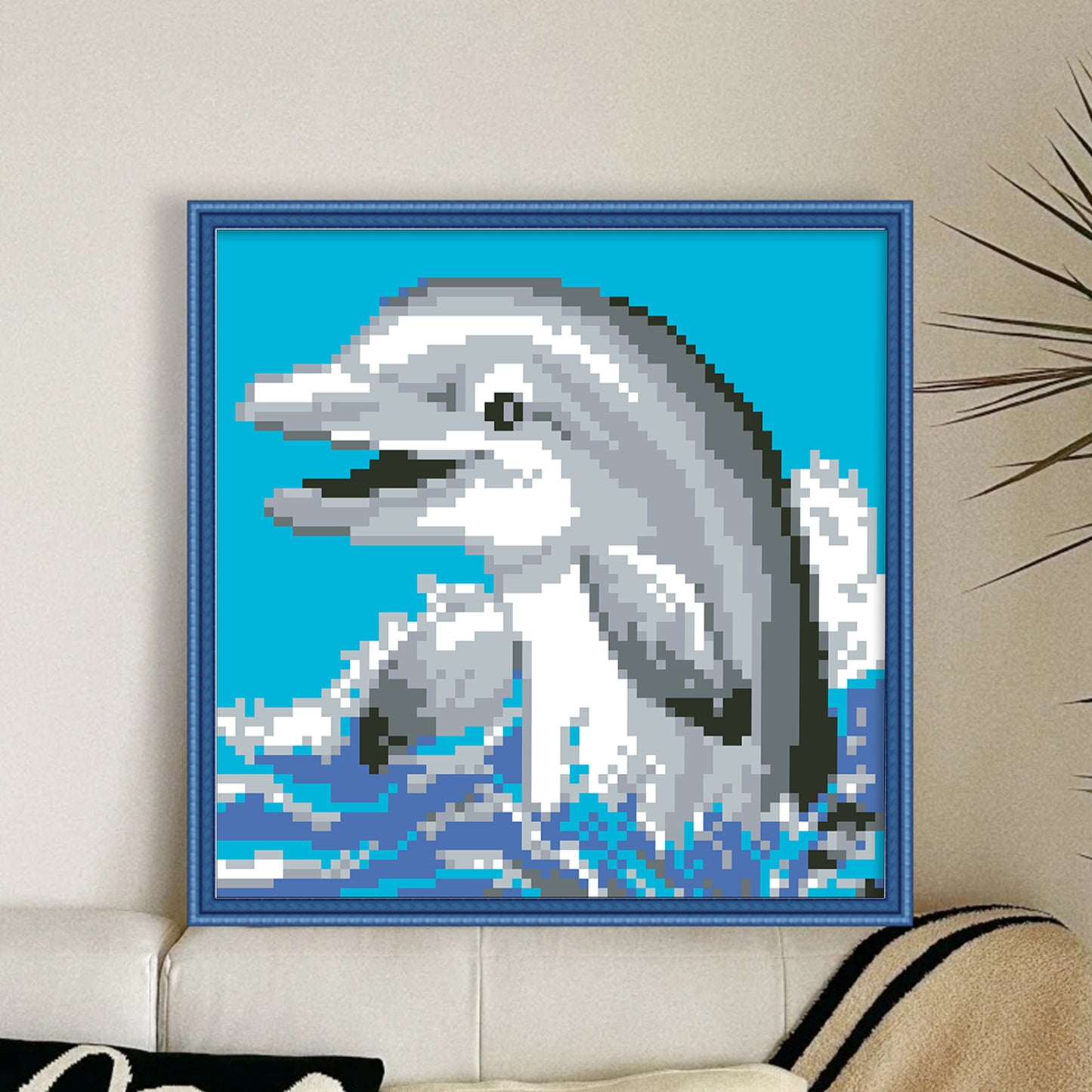 Dolphin - Full  9CT Stamped Cross Stitch - Bead Embroidery 20x20CM/7.87x7.87in