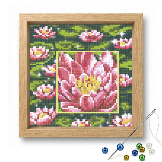 Pink Lotus - Full  9CT Stamped Cross Stitch - Bead Embroidery 20x20CM/7.87x7.87in