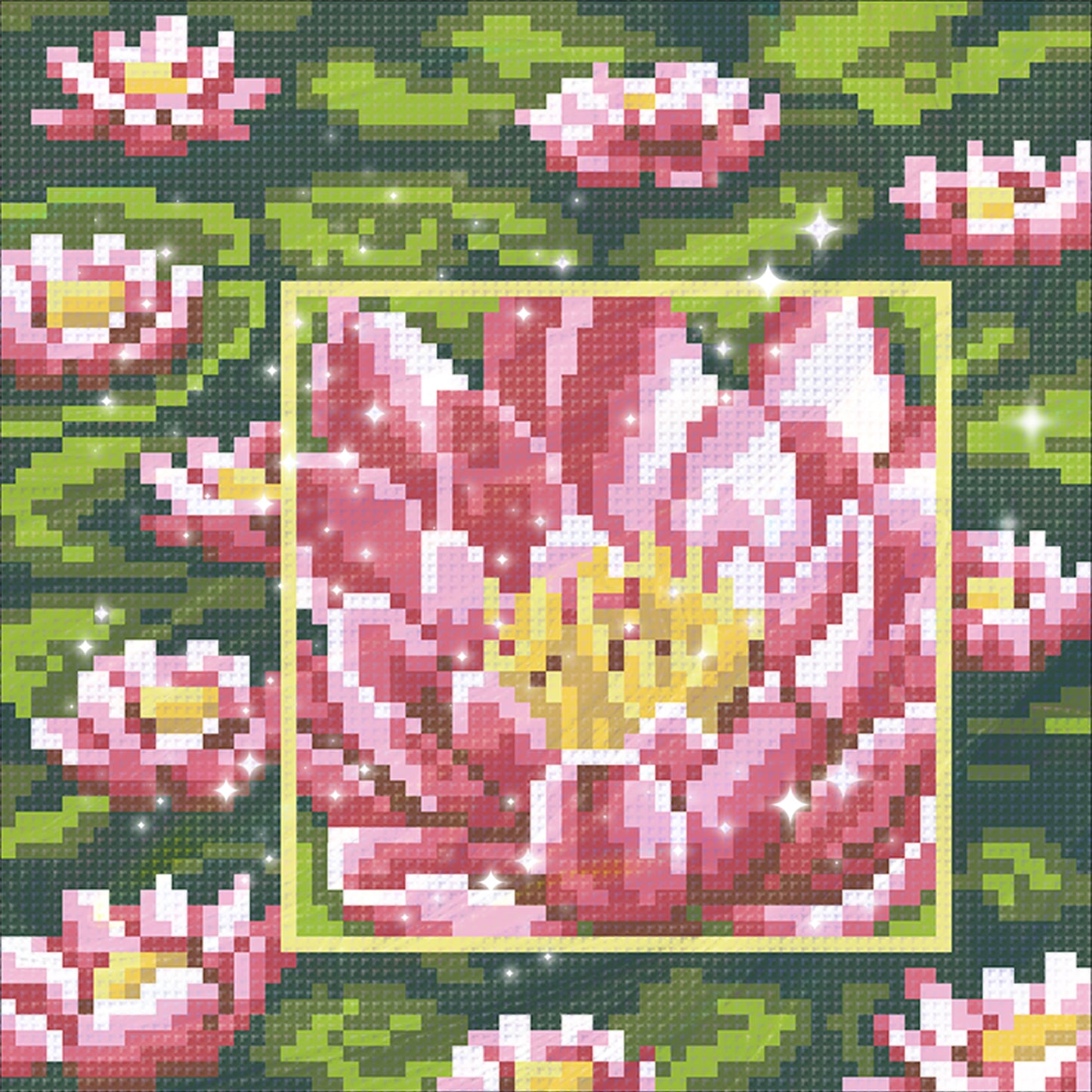 Pink Lotus - Full  9CT Stamped Cross Stitch - Bead Embroidery 20x20CM/7.87x7.87in