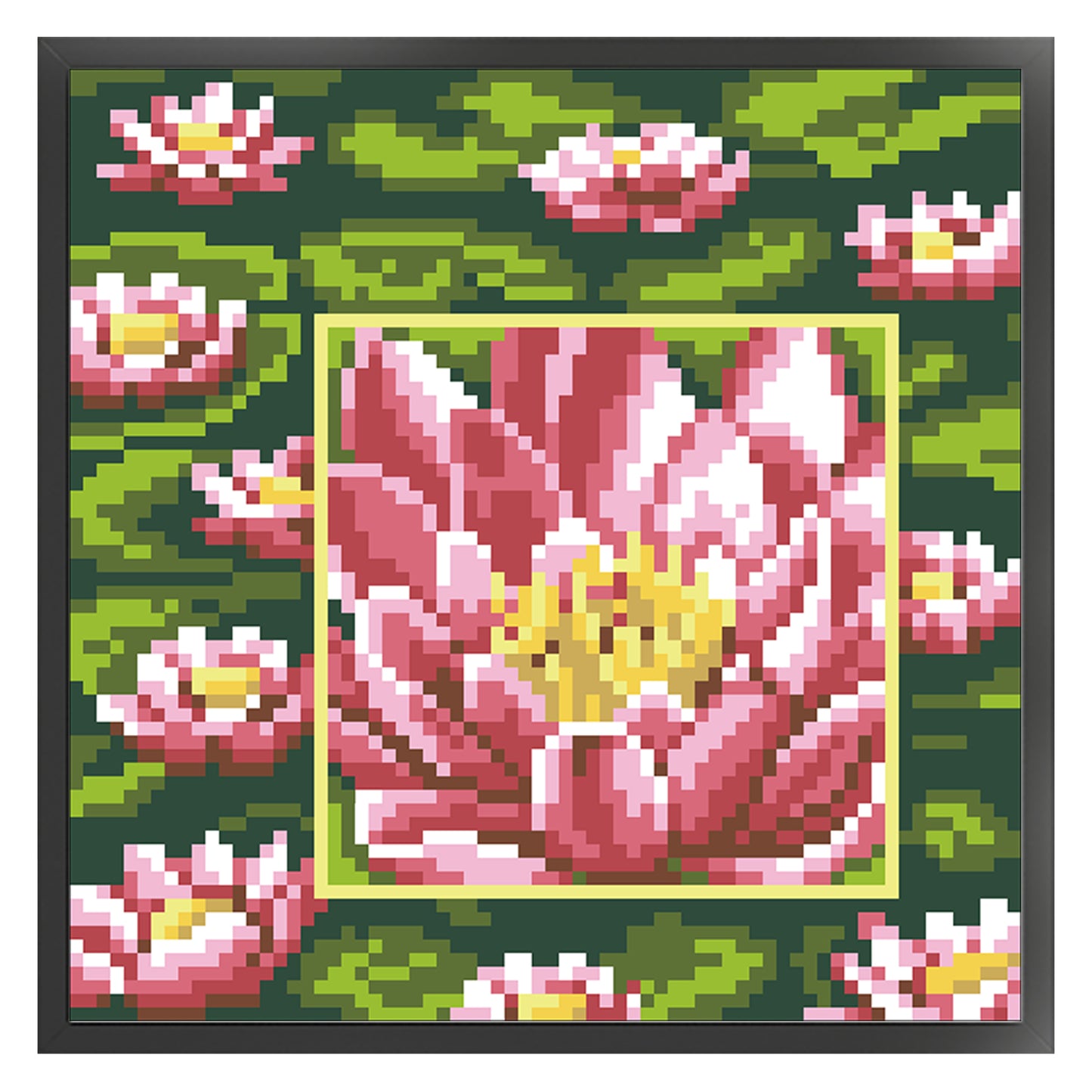 Pink Lotus - Full  9CT Stamped Cross Stitch - Bead Embroidery 20x20CM/7.87x7.87in