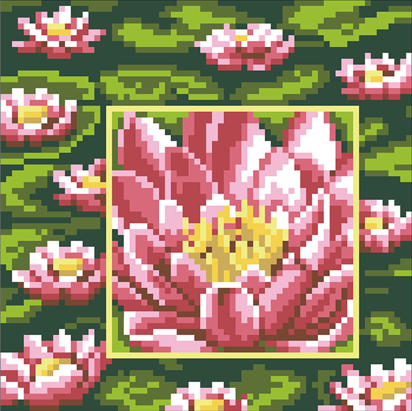 Pink Lotus - Full  9CT Stamped Cross Stitch - Bead Embroidery 20x20CM/7.87x7.87in