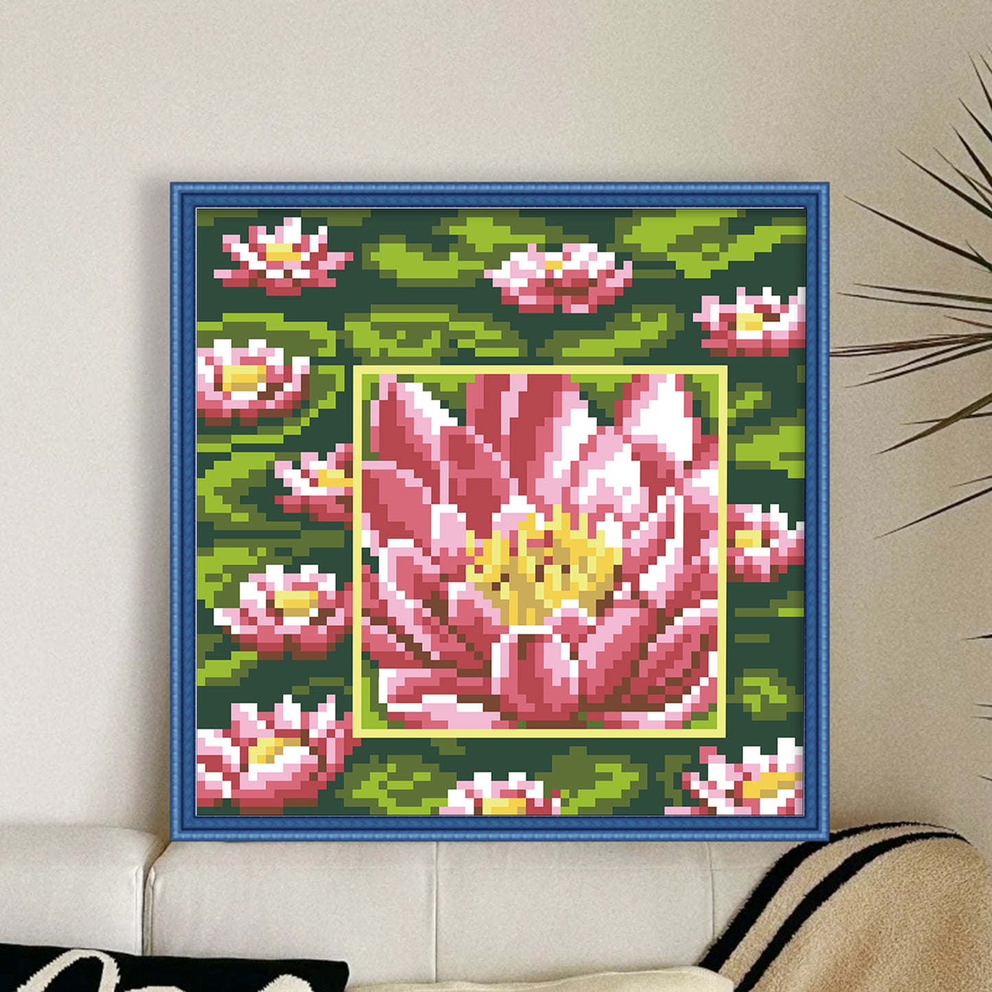 Pink Lotus - Full  9CT Stamped Cross Stitch - Bead Embroidery 20x20CM/7.87x7.87in
