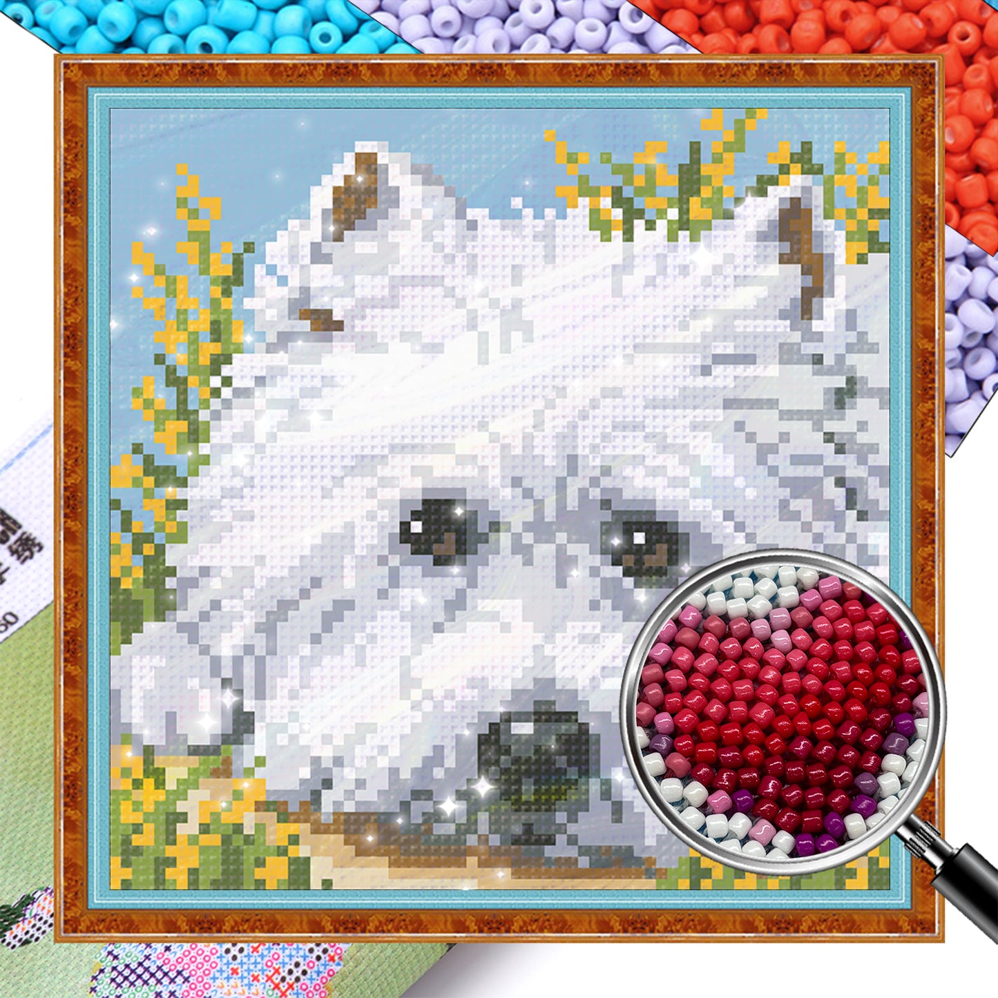 West Highland White - Full  9CT Stamped Cross Stitch - Bead Embroidery 20x20CM/7.87x7.87in