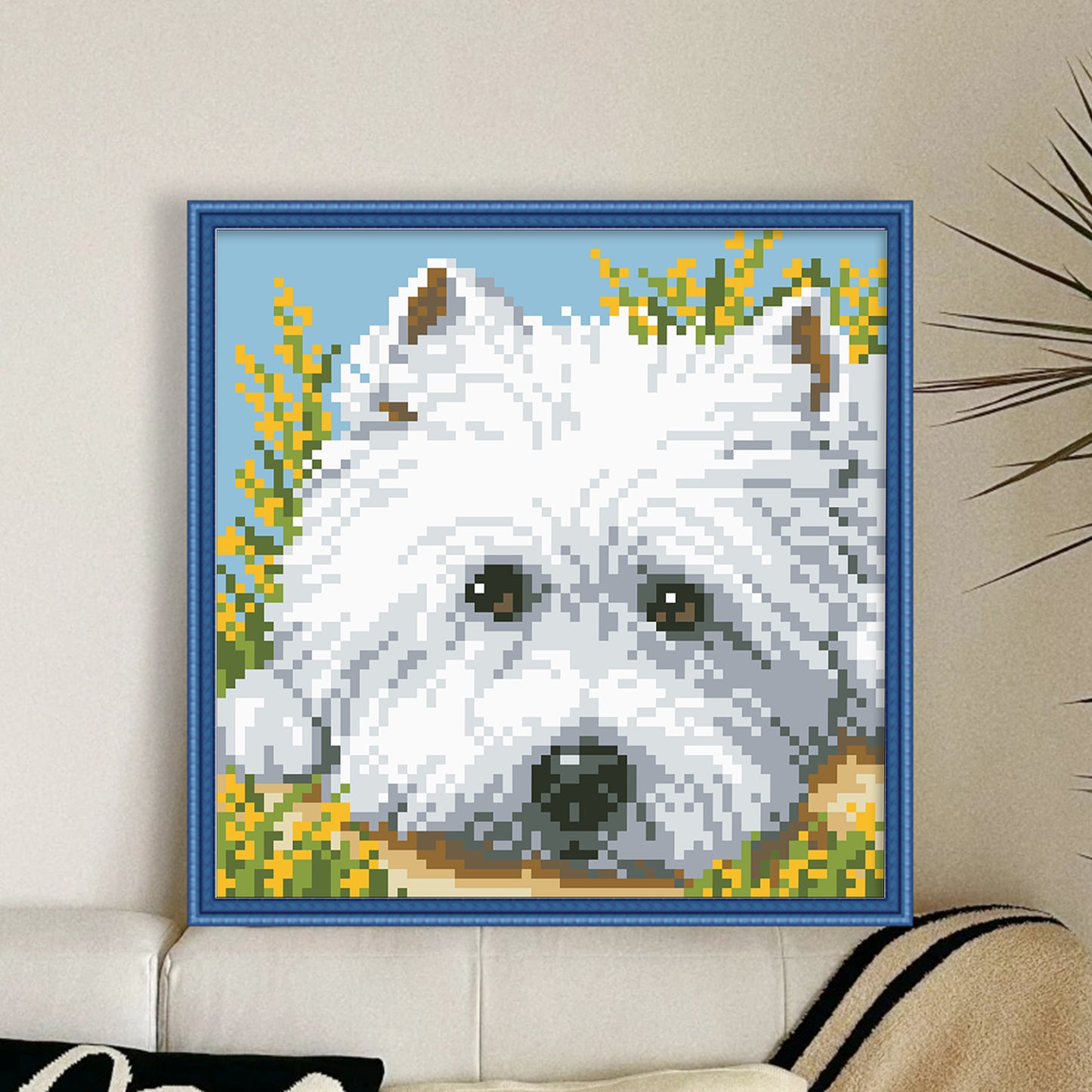 West Highland White - Full  9CT Stamped Cross Stitch - Bead Embroidery 20x20CM/7.87x7.87in