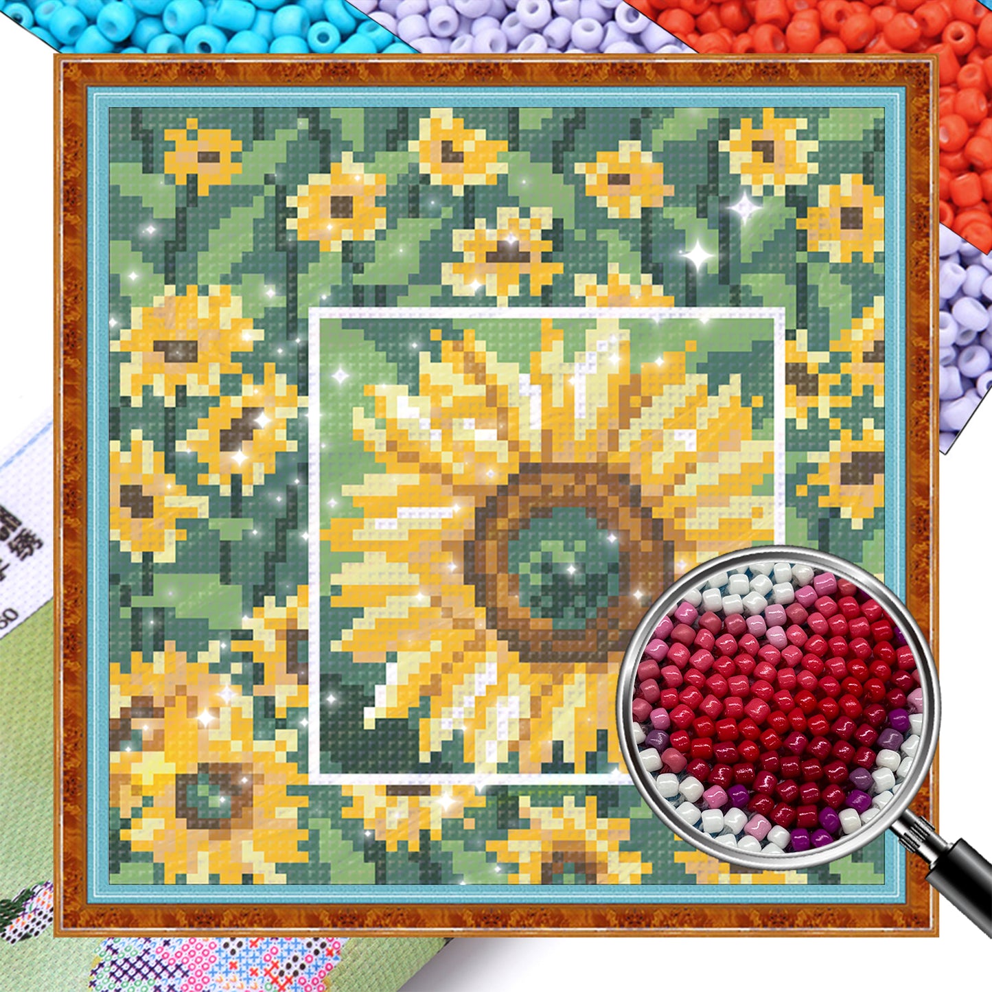 Sunflower - Full  9CT Stamped Cross Stitch - Bead Embroidery 20x20CM/7.87x7.87in