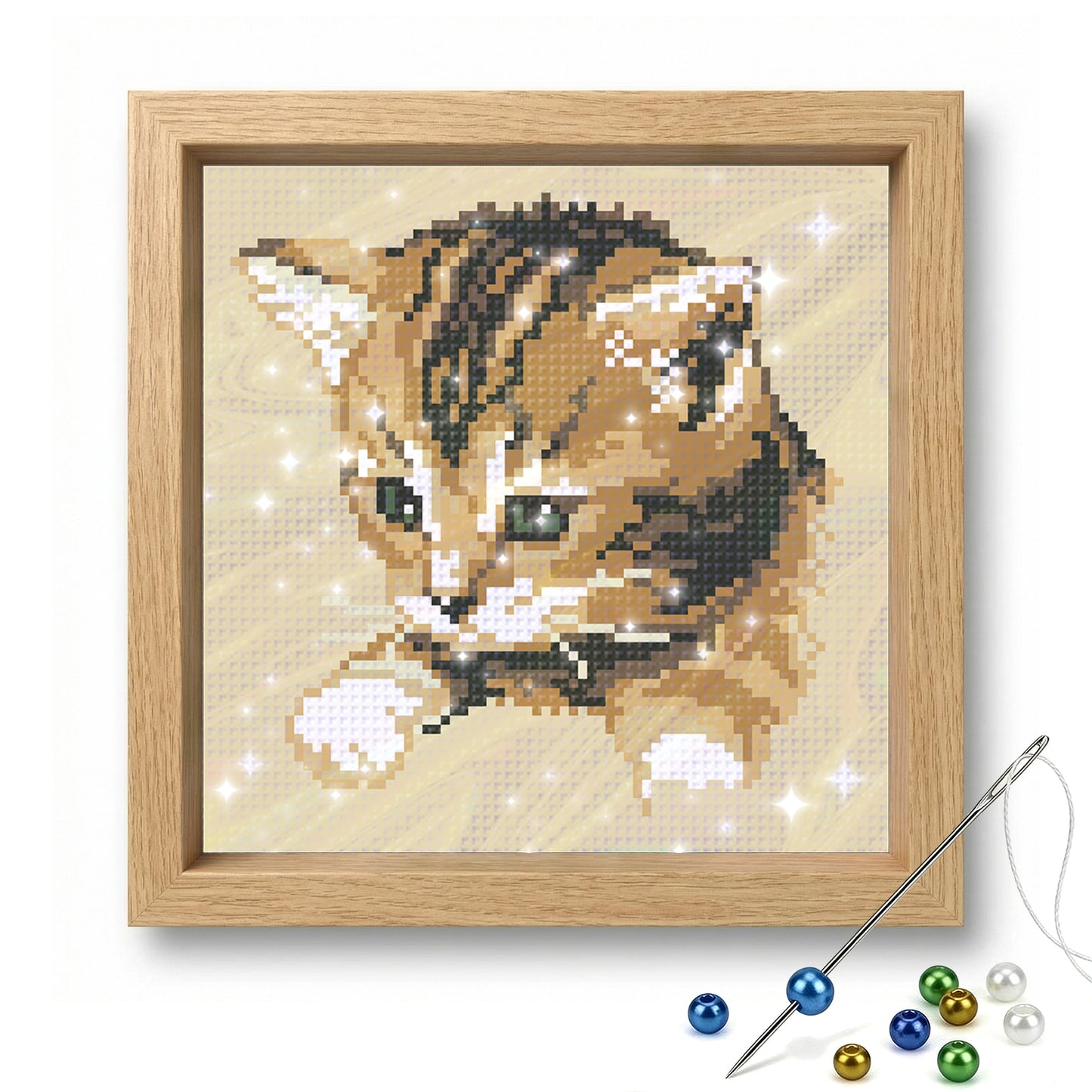 Tabby Kitten - Full  9CT Stamped Cross Stitch - Bead Embroidery 20x20CM/7.87x7.87in