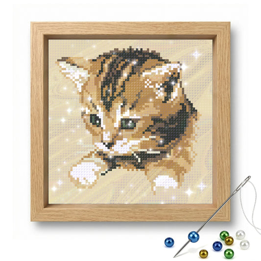 Tabby Kitten - Full  9CT Stamped Cross Stitch - Bead Embroidery 20x20CM/7.87x7.87in
