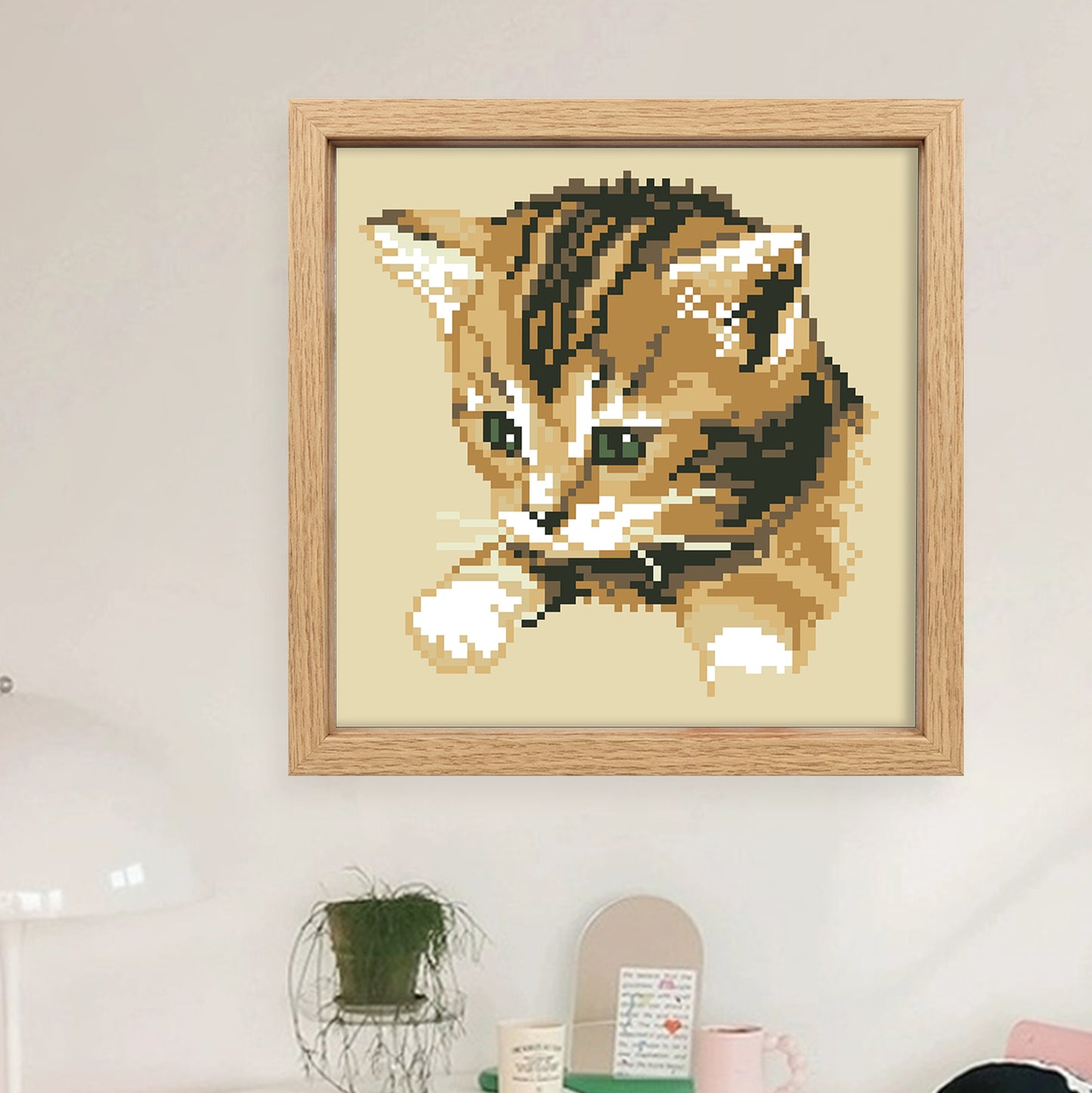 Tabby Kitten - Full  9CT Stamped Cross Stitch - Bead Embroidery 20x20CM/7.87x7.87in