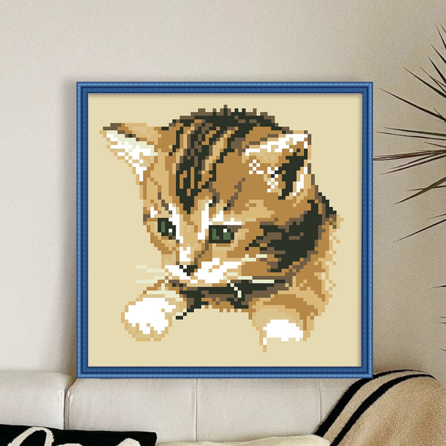 Tabby Kitten - Full  9CT Stamped Cross Stitch - Bead Embroidery 20x20CM/7.87x7.87in