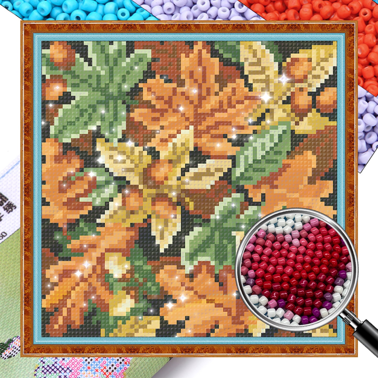 Autumn Maple - Full  9CT Stamped Cross Stitch - Bead Embroidery 20x20CM/7.87x7.87in