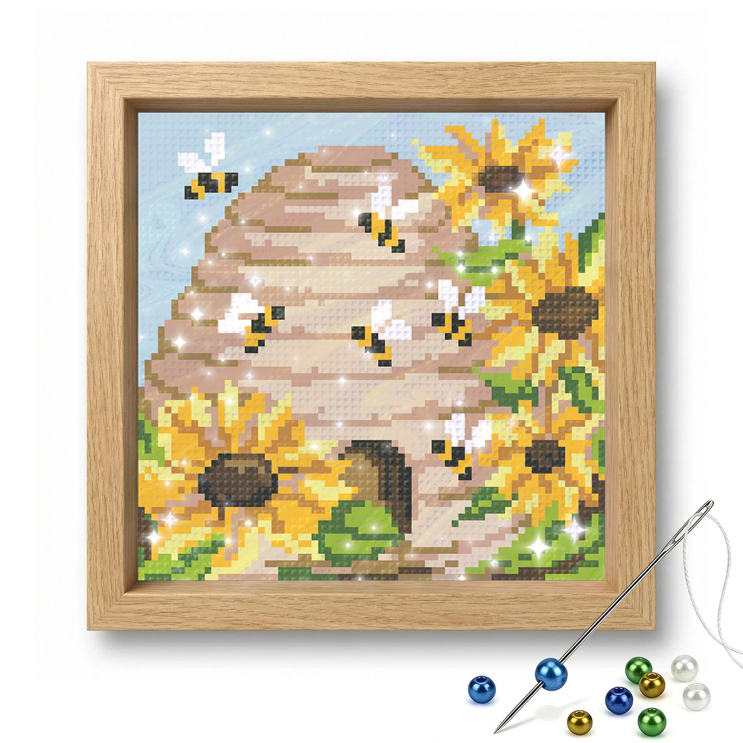 Beehive - Full  9CT Stamped Cross Stitch - Bead Embroidery 20x20CM/7.87x7.87in