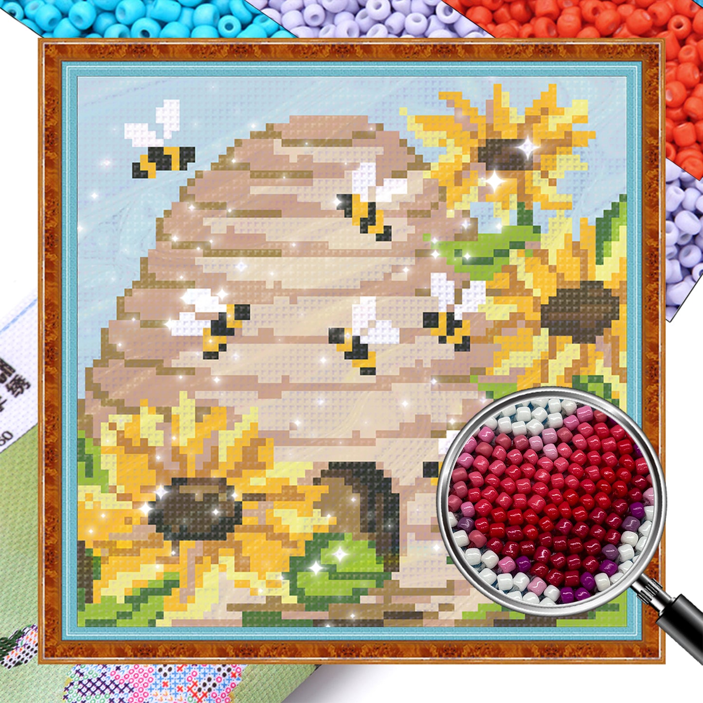 Beehive - Full  9CT Stamped Cross Stitch - Bead Embroidery 20x20CM/7.87x7.87in