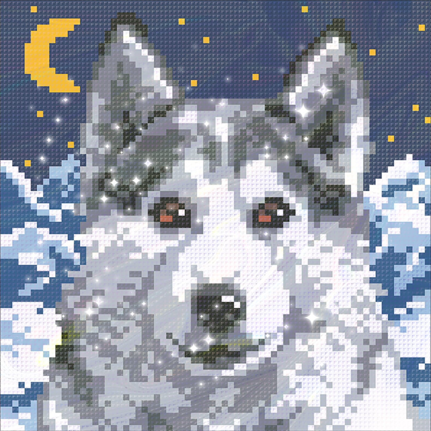 Husky at Night - Full  9CT Stamped Cross Stitch - Bead Embroidery 20x20CM/7.87x7.87in