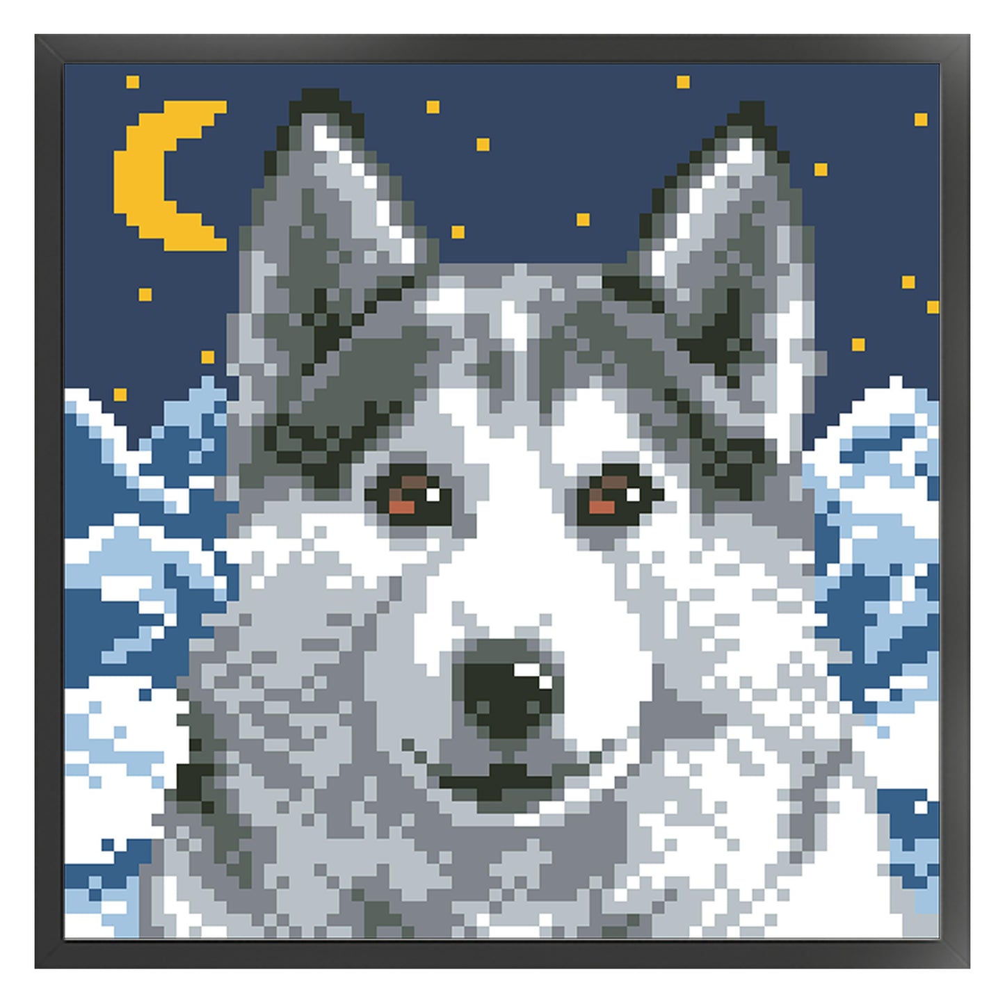 Husky at Night - Full  9CT Stamped Cross Stitch - Bead Embroidery 20x20CM/7.87x7.87in