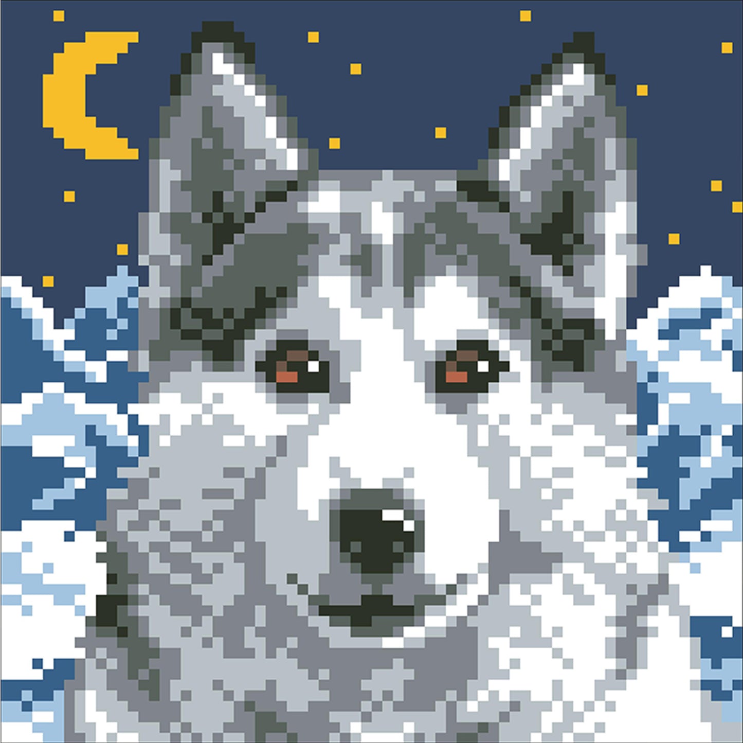 Husky at Night - Full  9CT Stamped Cross Stitch - Bead Embroidery 20x20CM/7.87x7.87in