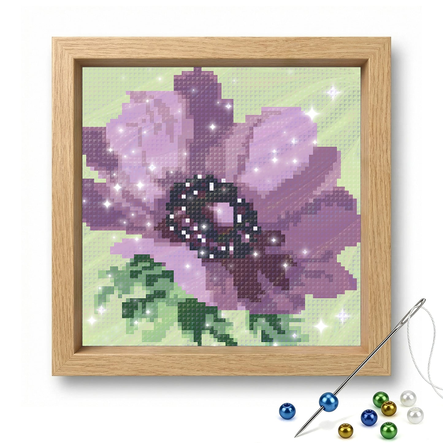 Purple Poppy - Full  9CT Stamped Cross Stitch - Bead Embroidery 20x20CM/7.87x7.87in