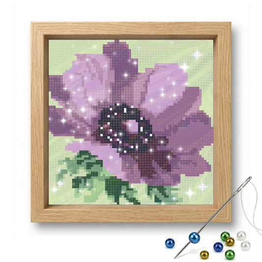 Purple Poppy - Full  9CT Stamped Cross Stitch - Bead Embroidery 20x20CM/7.87x7.87in
