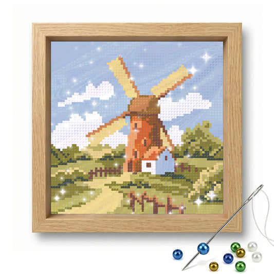 Dutch Windmill - Full  9CT Stamped Cross Stitch - Bead Embroidery 21x21CM/8.27x8.27in