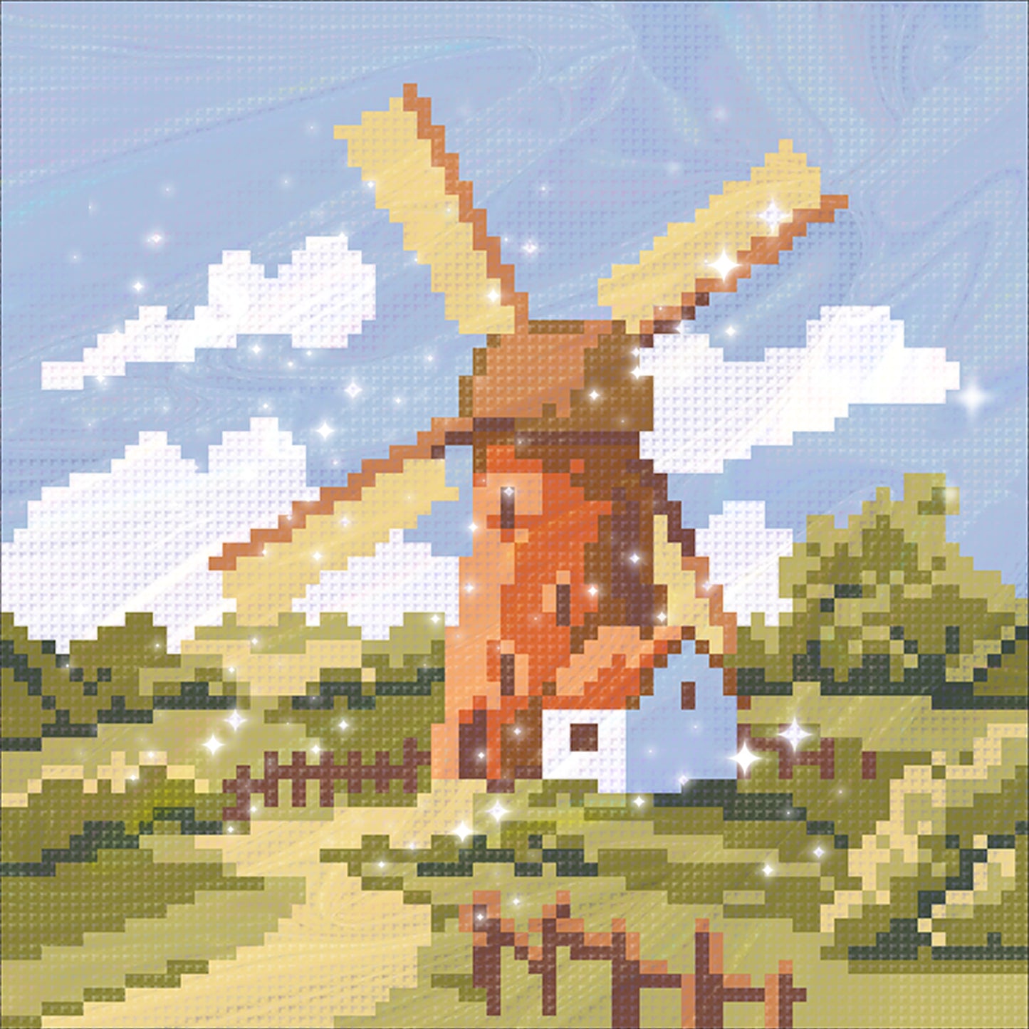 Dutch Windmill - Full  9CT Stamped Cross Stitch - Bead Embroidery 21x21CM/8.27x8.27in