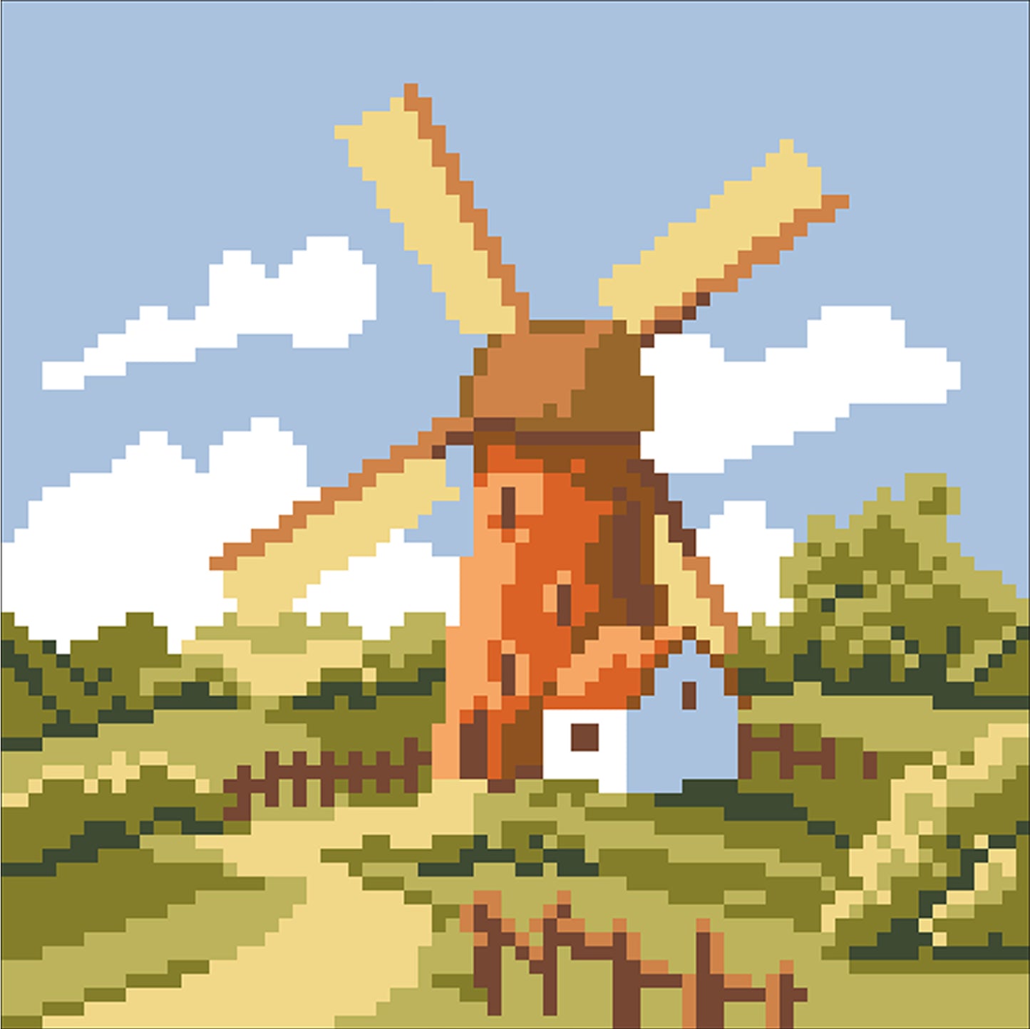 Dutch Windmill - Full  9CT Stamped Cross Stitch - Bead Embroidery 21x21CM/8.27x8.27in