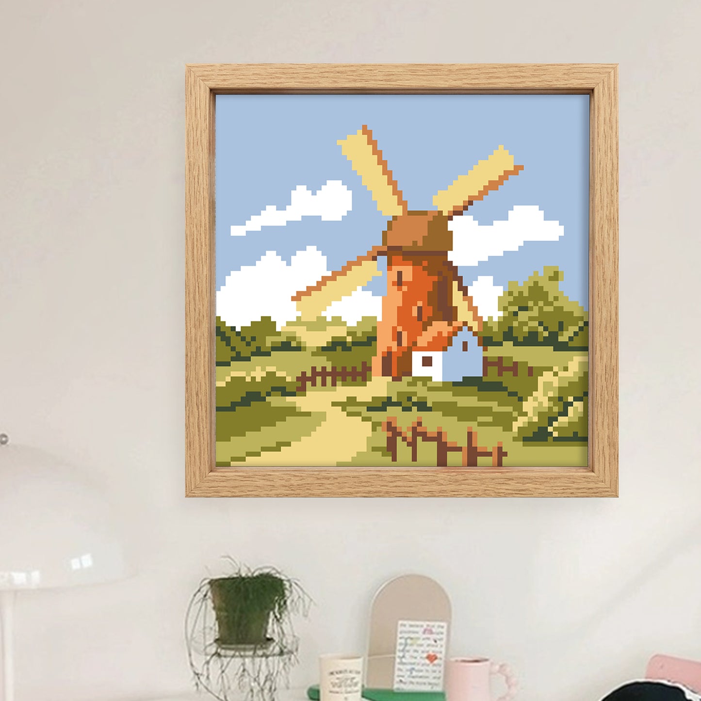 Dutch Windmill - Full  9CT Stamped Cross Stitch - Bead Embroidery 21x21CM/8.27x8.27in