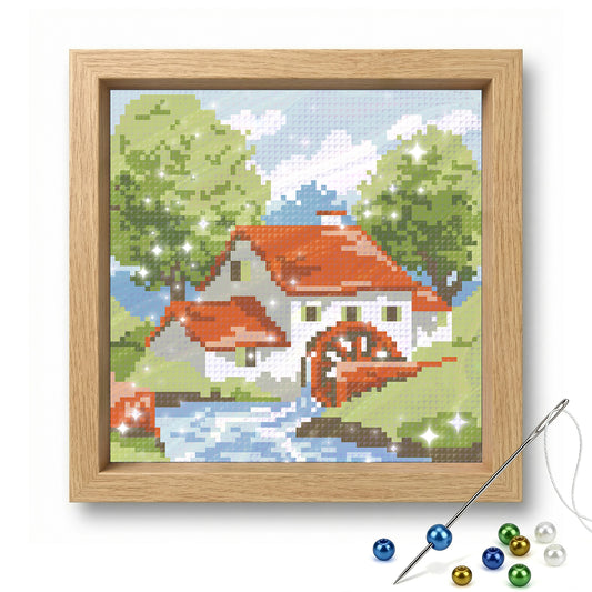 Country Cottage Watermill - Full  9CT Stamped Cross Stitch - Bead Embroidery 21x21CM/8.27x8.27in