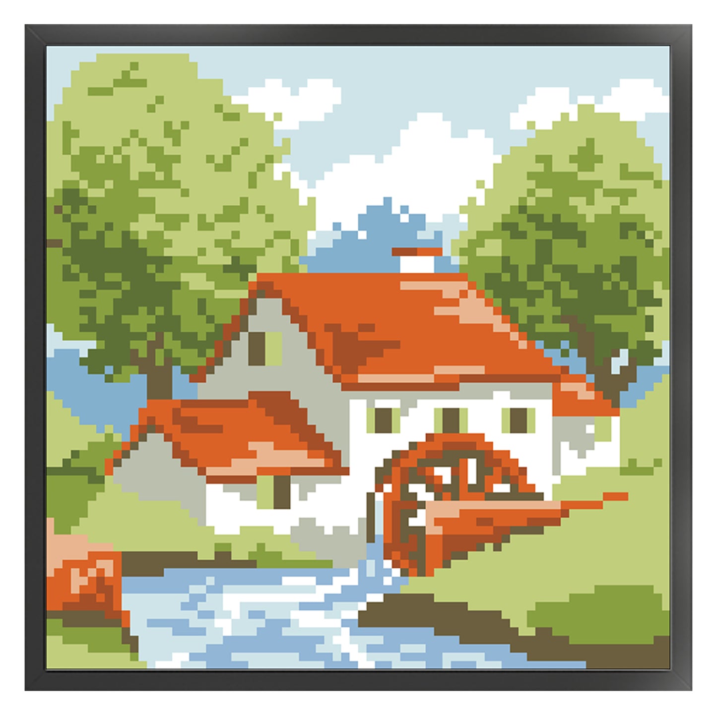 Country Cottage Watermill - Full  9CT Stamped Cross Stitch - Bead Embroidery 21x21CM/8.27x8.27in